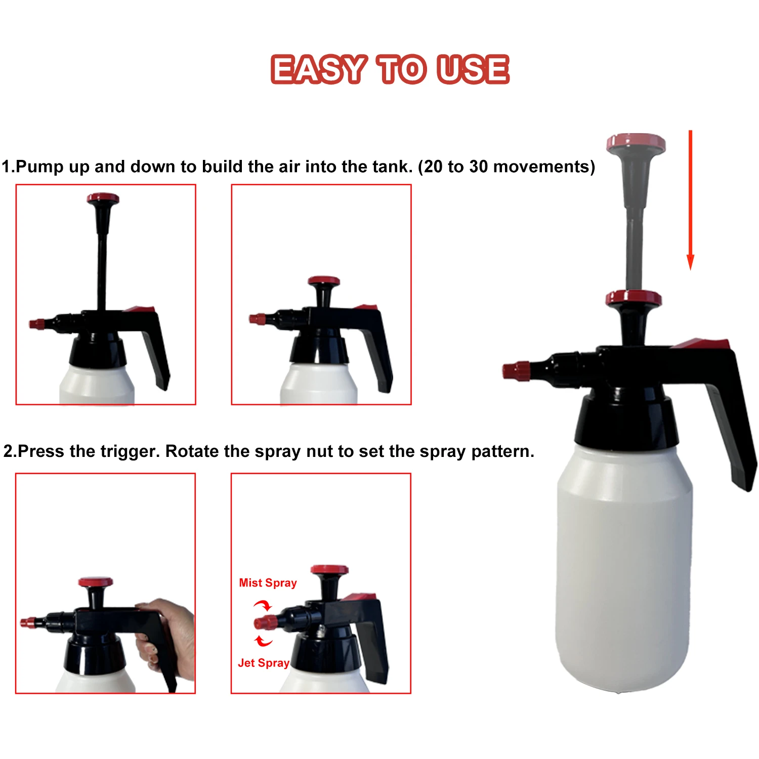 Pulverizador de solvente Industrial de 1L con boquilla ajustable, pulverizador de presi&oacute;n de solvente para el cuidado del coche, mantenimiento Industrial (rojo)