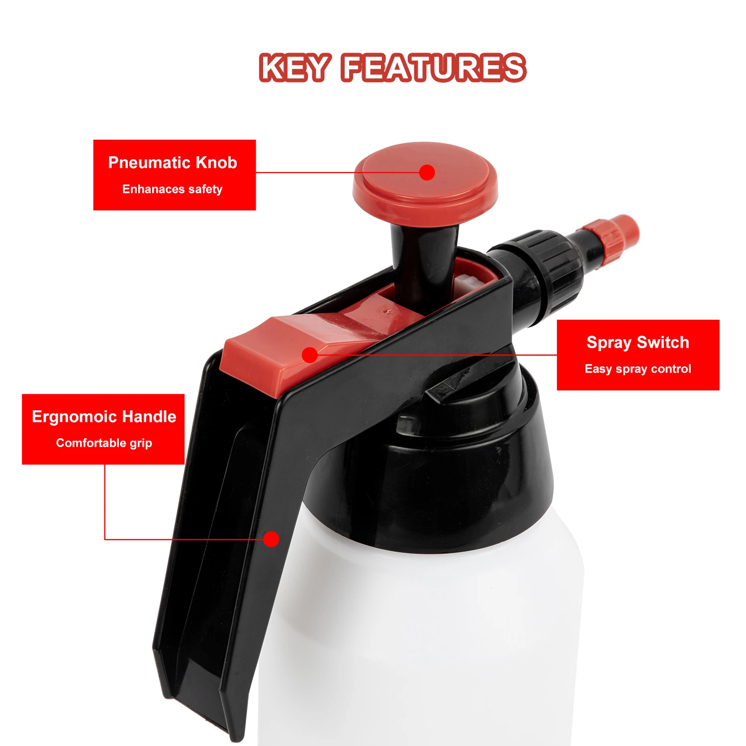 Pulverizador de solvente Industrial de 1L con boquilla ajustable, pulverizador de presi&oacute;n de solvente para el cuidado del coche, mantenimiento Industrial (rojo)
