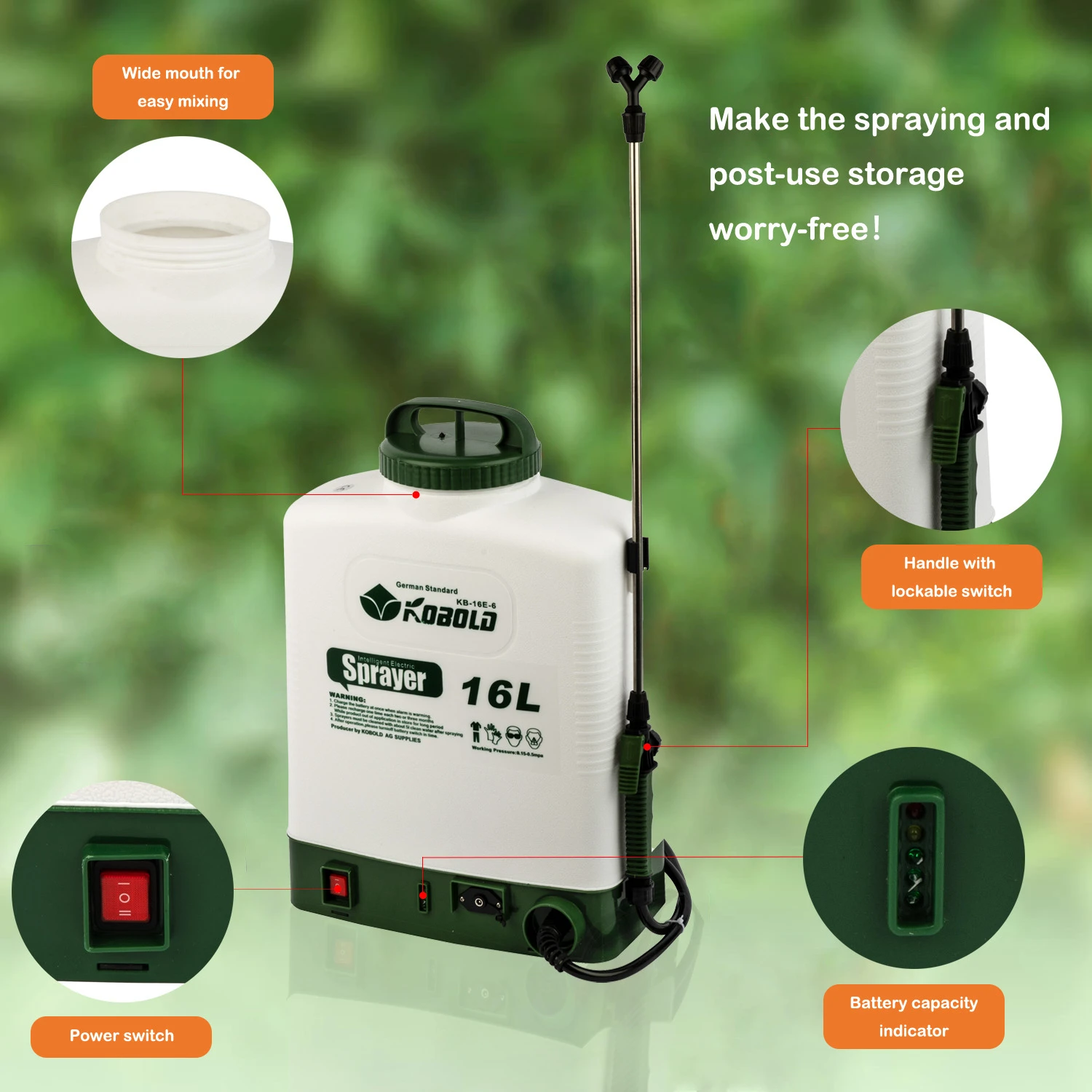 Kobold-pulverizador de mochila el&eacute;ctrico de 16L, pulverizador con bater&iacute;a recargable para agricultura, desinfecci&oacute;n de c&eacute;sped y jard&iacute;n