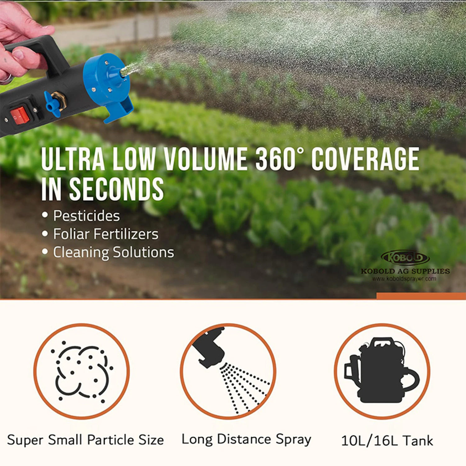Pulverizador ULV con bater&iacute;a de litio de 10L con gotita ajustable para control de plagas agr&iacute;colas, saneamiento y desinfecci&oacute;n
