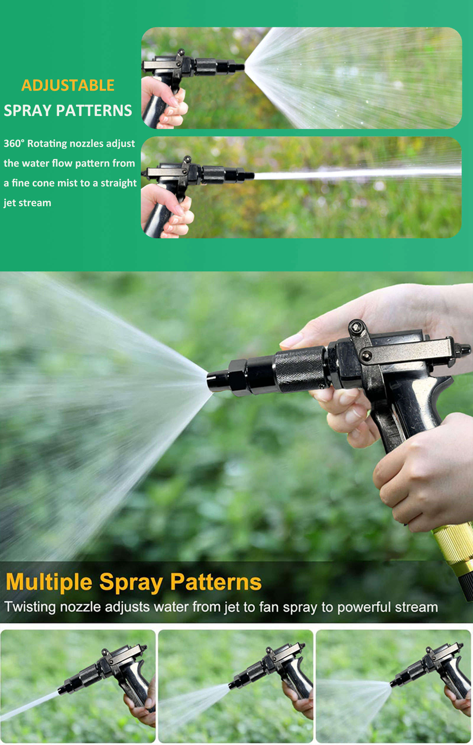 Pistola pulverizadora de aluminio de 800 PSI con patrones de pulverización ajustables para regar plantas, lavar coches, combatir incendios forestales