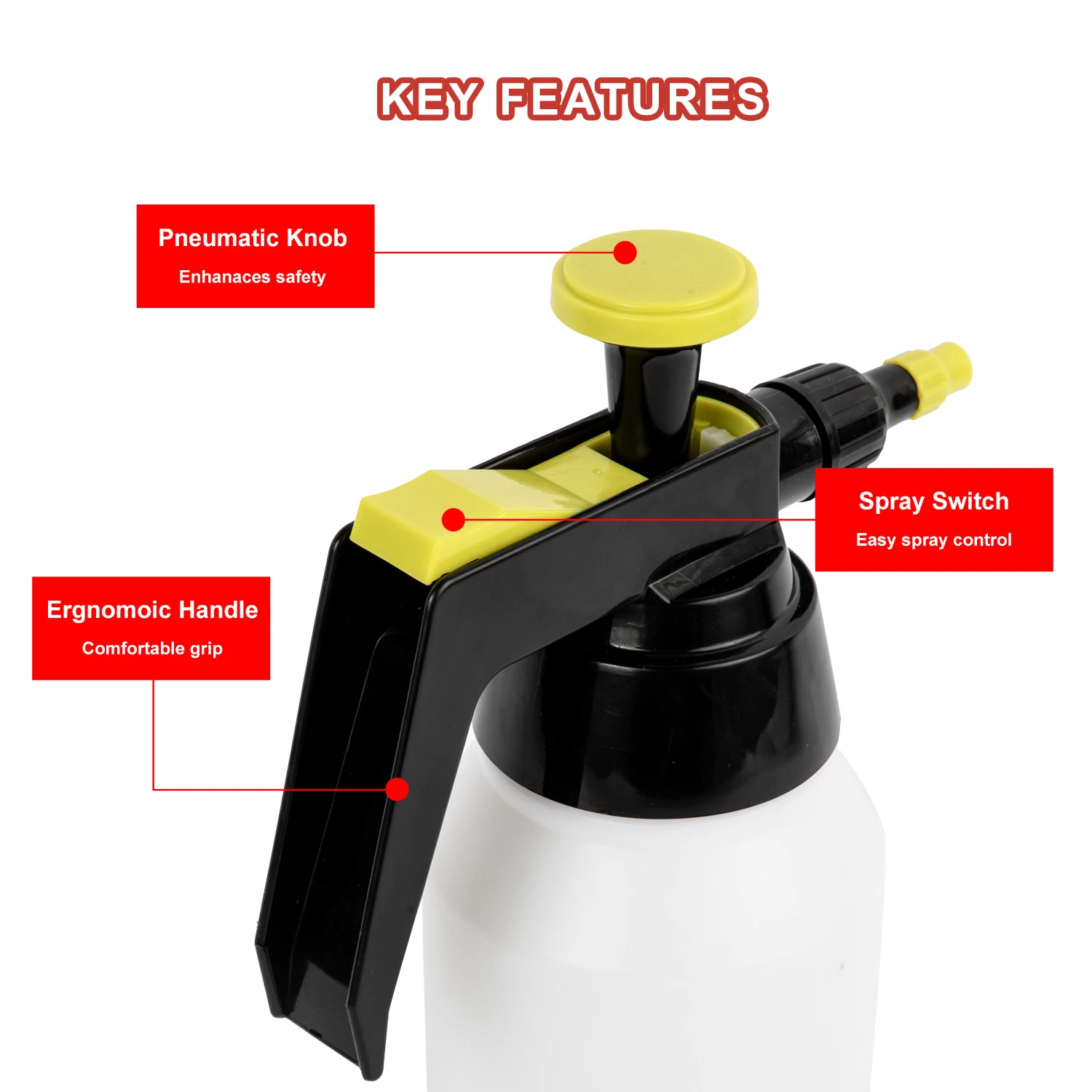 Pulverizador a presi&oacute;n de disolvente Industrial de 1L con boquilla ajustable para el mantenimiento Industrial del cuidado del coche (amarillo)