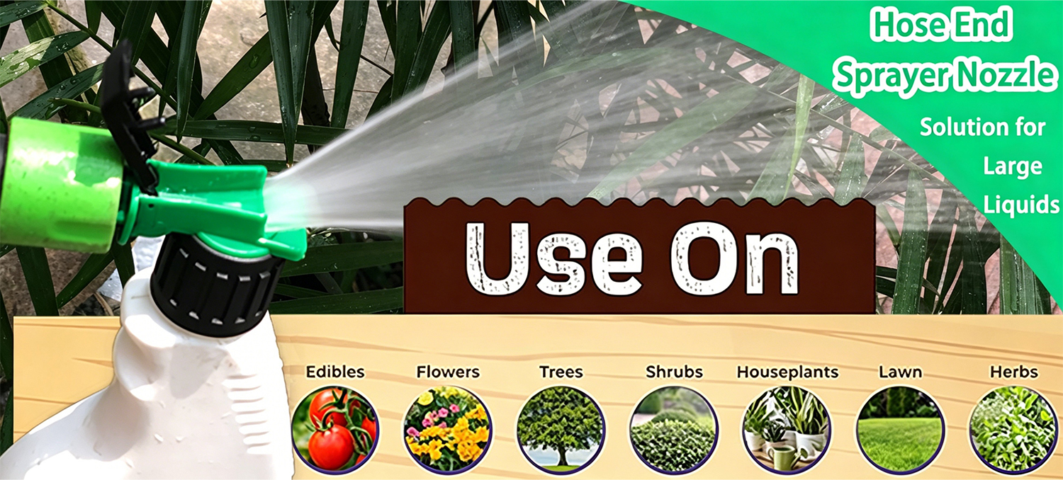 Rociador de jardín con extremo de manguera simplificado con rociador de ventilador, diseño sin interruptor, mezclador de fertilizante automático para el cuidado del césped y las plantas