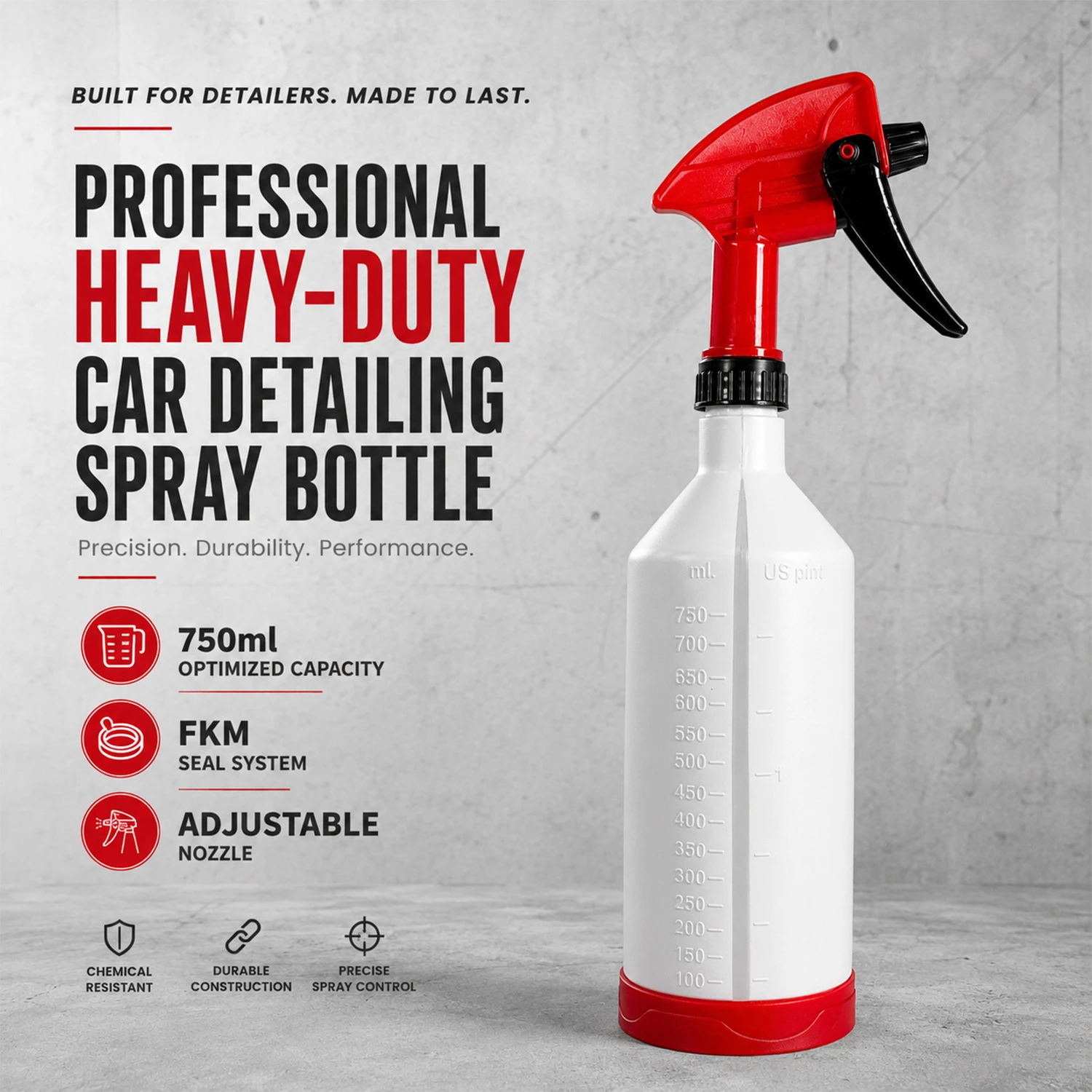 Pulverizador de gatillo profesional Botella pulverizadora para detalles automotrices de alta resistencia (750 ml)