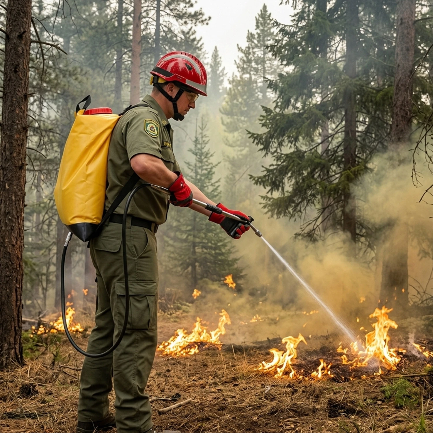 Bolsa de extinci&oacute;n de incendios de 20 litros con correas acolchadas para extinci&oacute;n de incendios forestales y forestales