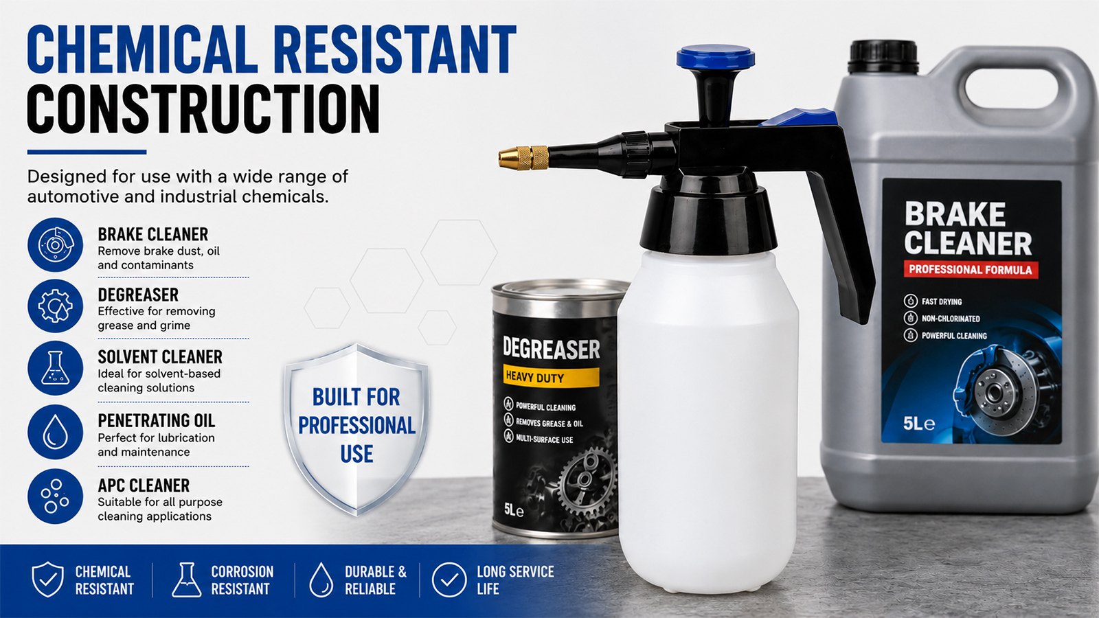 Pulverizador a presión de disolvente de 1,5 l con boquilla de latón para limpieza industrial y automotriz