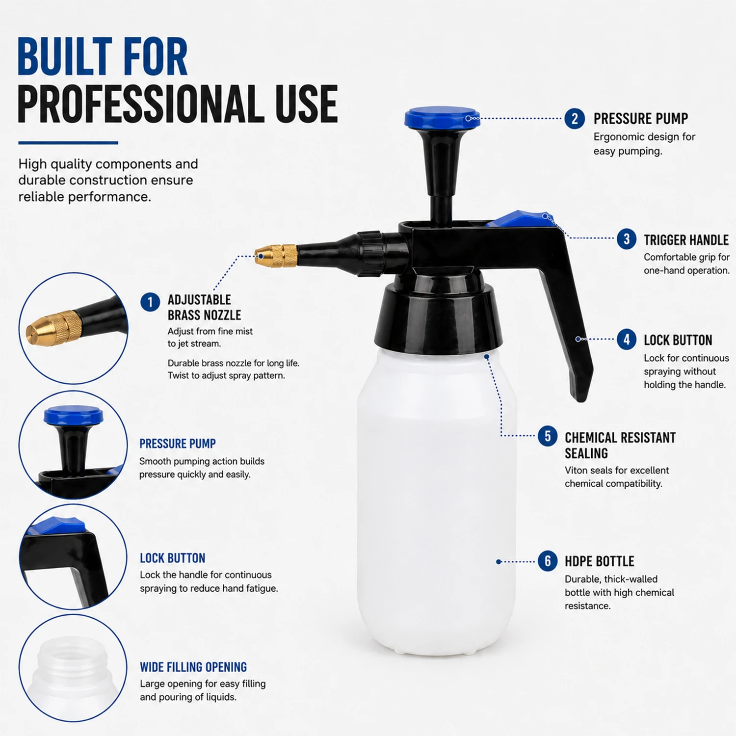 Pulverizador a presi&oacute;n de disolvente de 1,5 l con boquilla de lat&oacute;n para limpieza industrial y automotriz