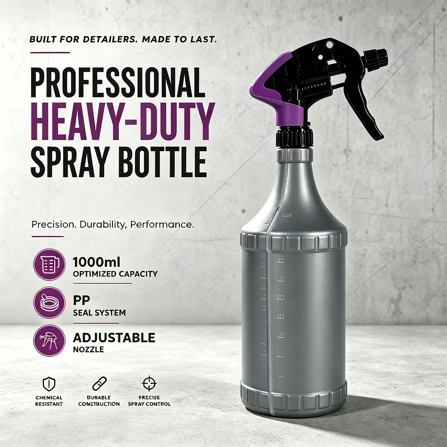 Pulverizador de gatillo profesional Botella pulverizadora para detalles automotrices de alta resistencia (1000 ml)