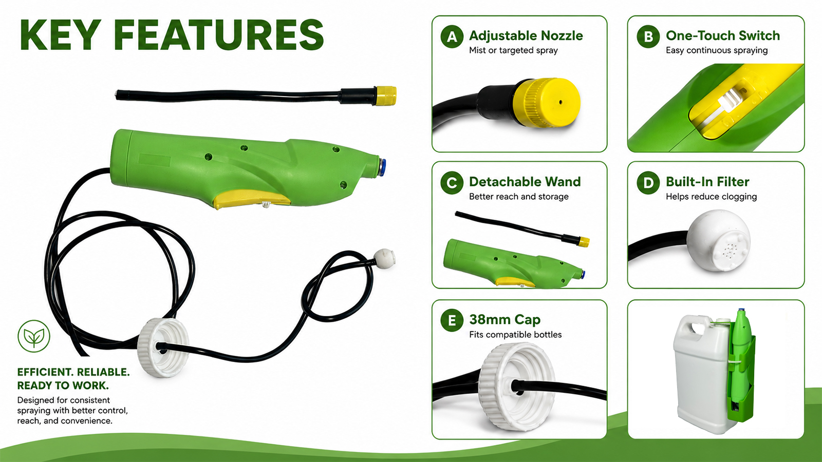 Rociador de gatillo a batería con varilla desmontable para spray para matar malezas y césped de jardín