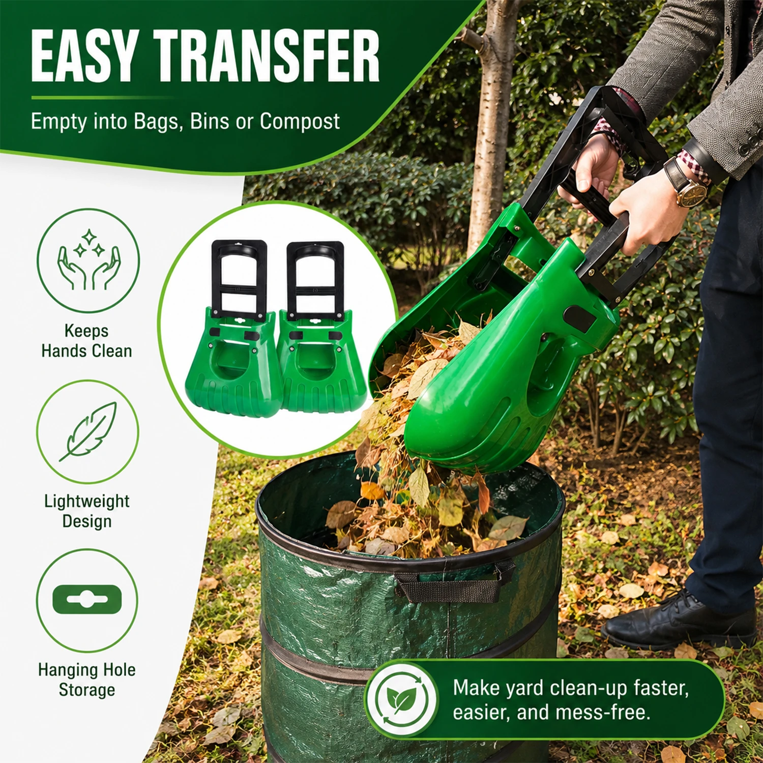 Herramienta extra grande para agarrar hojas de jard&iacute;n, recortes de hierba y desechos de jard&iacute;n