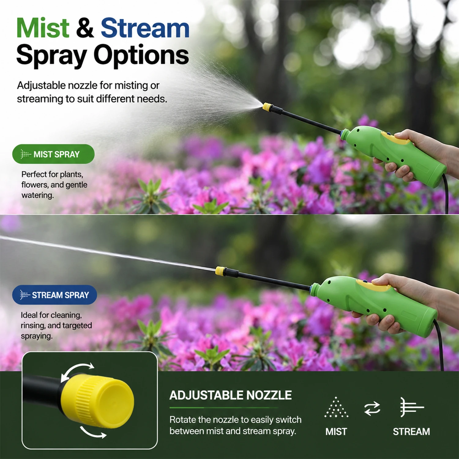 Rociador de gatillo a bater&iacute;a con varilla desmontable para spray para matar malezas y c&eacute;sped de jard&iacute;n