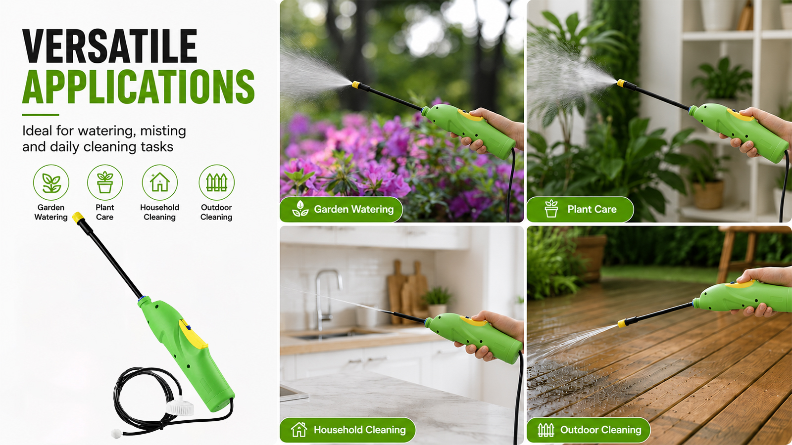 Rociador de gatillo a batería con varilla desmontable para spray para matar malezas y césped de jardín