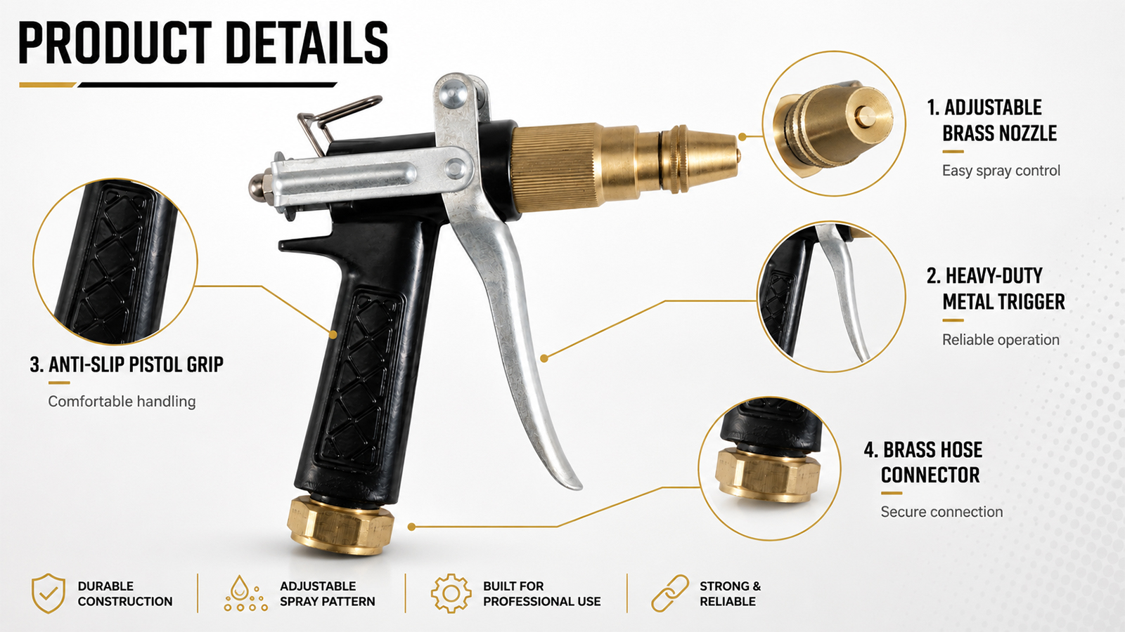 Pistola pulverizadora de alto flujo para riego de jardines, lavado de coches, limpieza al aire libre