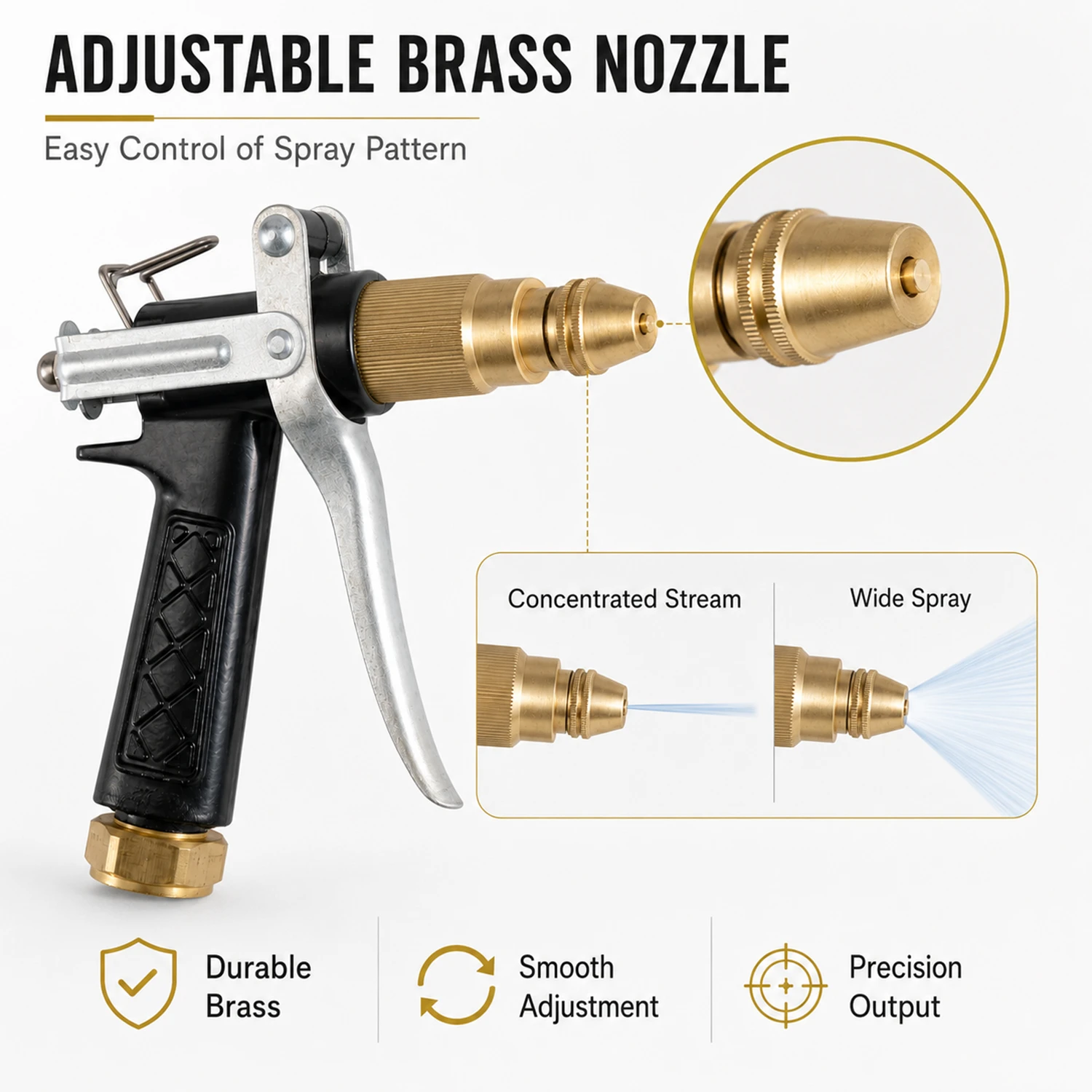 Pistola pulverizadora de alto flujo para riego de jardines, lavado de coches, limpieza al aire libre