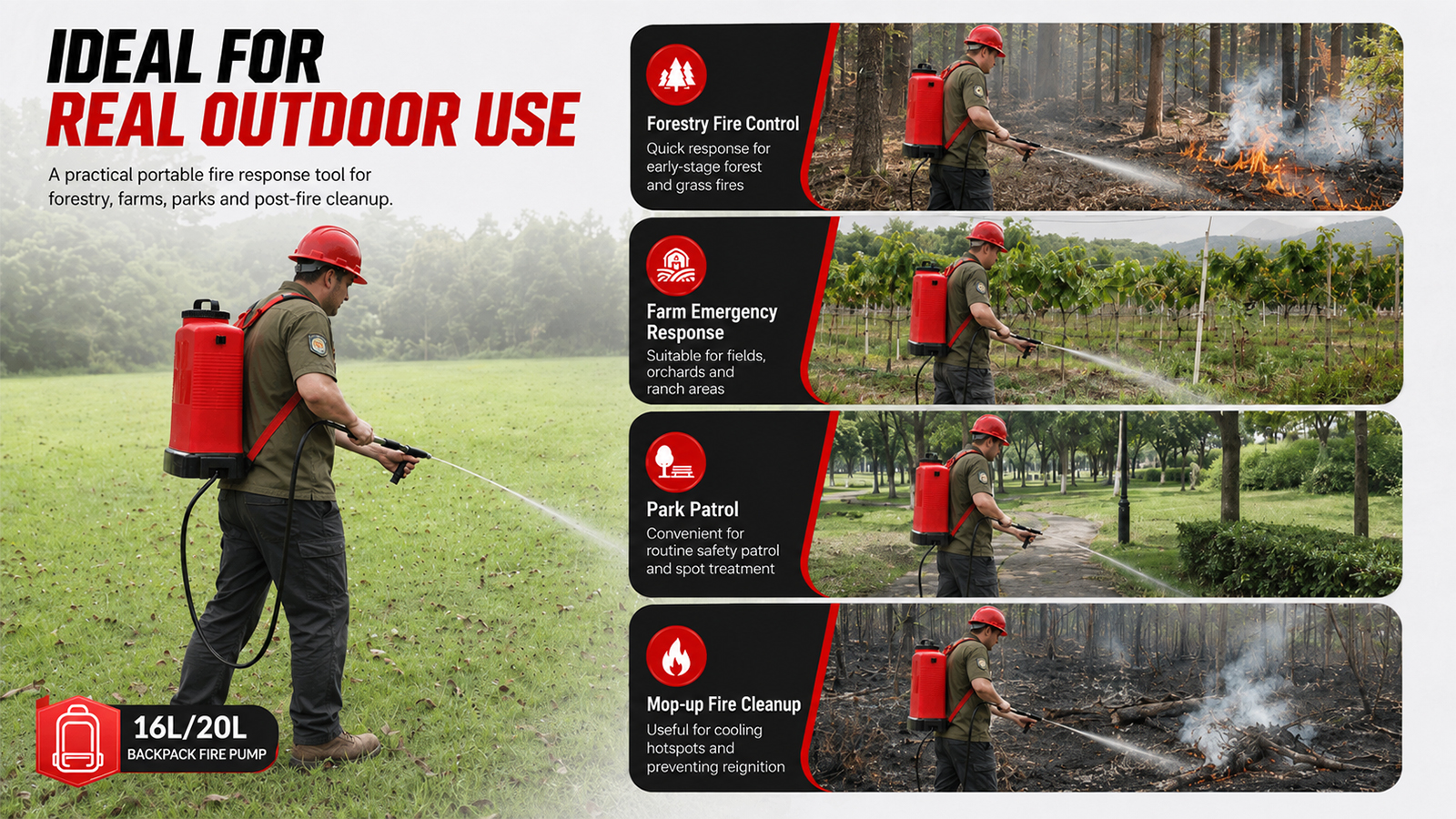 Pulverizador contra incendios de 16L, bomba contra incendios forestales, equipo de extinción para rescate de emergencia y rescate de incendios forestales