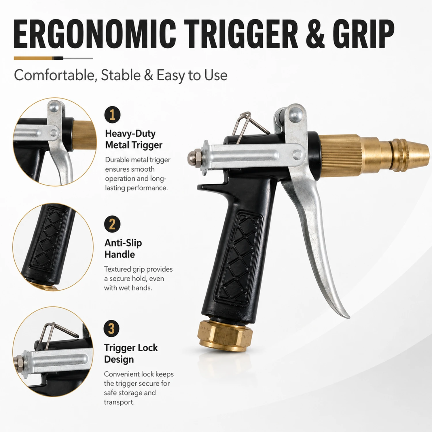 Pistola pulverizadora de alto flujo para riego de jardines, lavado de coches, limpieza al aire libre